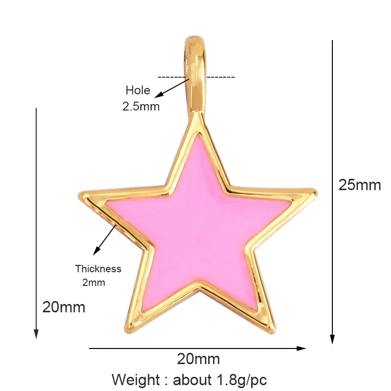 Star Coin Heart Enamel Charm Neon Pink Orange Turquoise Blue Oil Dropped,Real Gold Plated ,Necklace Bracelet Pendant L19 M81