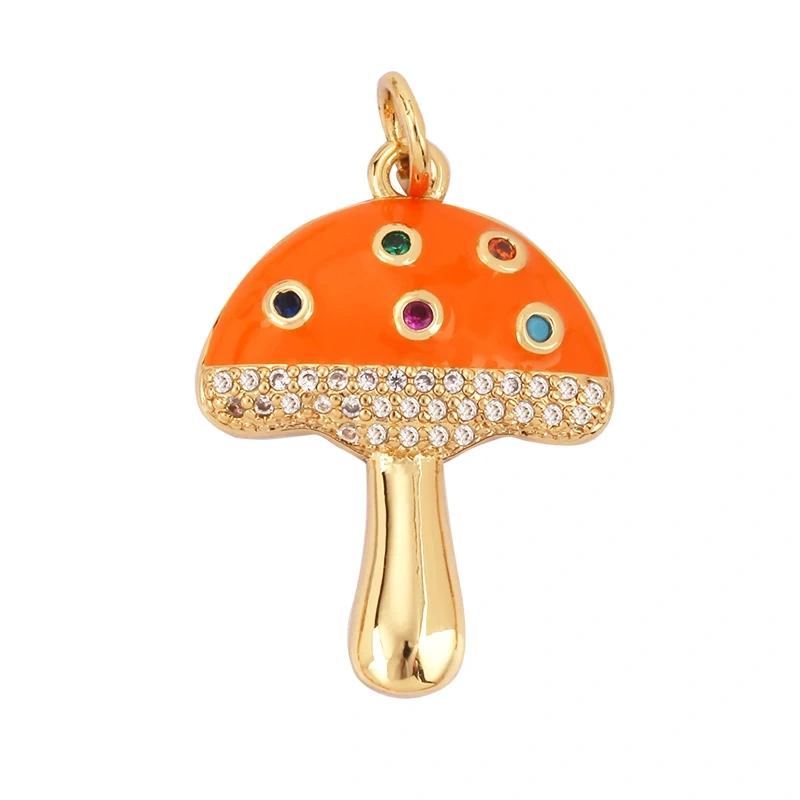 Cute Colorful Mushroom Enamel Charm Pink Neon Orange Red Necklace Bracelet Pendant,Gold Plated Accessories Findings Supplies M81