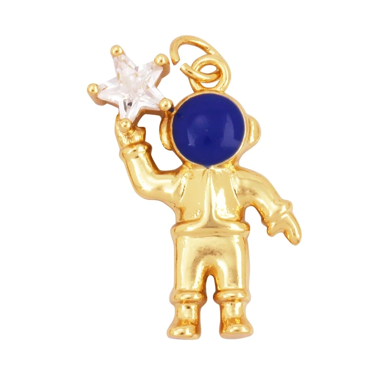 New Style Cute Spaceman 18K Gold Charm Pendant,Trendy Colourful Inlaid Star Zircon Jewelry Necklace Making Wholesale Supply L09
