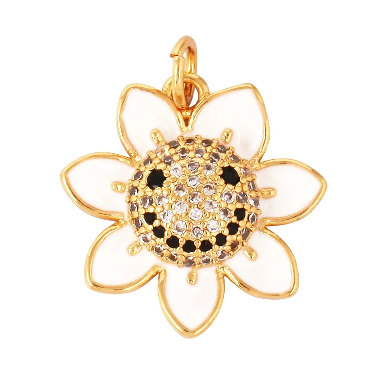 Happy Smiling Face Sun Flower Enamel Charm Pendant 18K Real Gold Plated, Jewelry Accessories  for Bracelets Necklaces Making M28