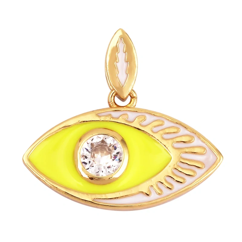 Enamel Evil Eye Charm Pendant,18K Real Gold Plated Cubic Zirconia CZ Paved, Jewelry Necklace Bracelet Accessories Supplies M91