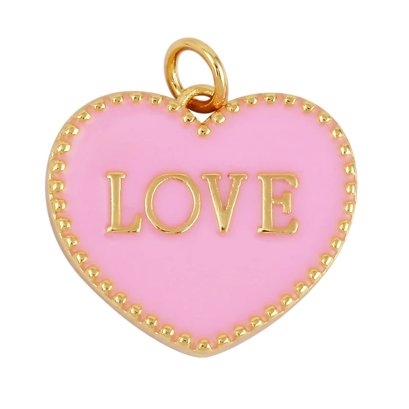 Clover Love Heart Hot Mama Enamel Charm Neon Pink  Turquoise Blue Oil Dropped,18K Gold Plated Necklace Bracelet Pendant M24