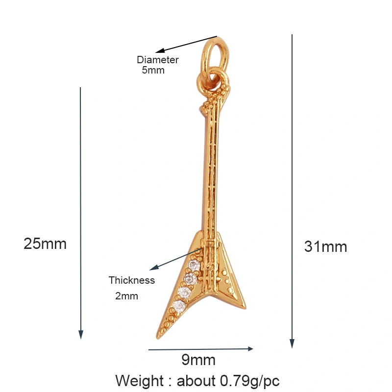 Trendy Musical Instruments Guitar Charm Pendant,Newest Design Minimalism Brass 18K Jewelry Findings Handmade Necklace Supply L09