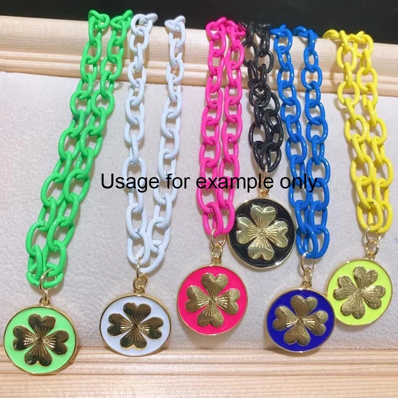 Clover Love Heart Hot Mama Enamel Charm Neon Pink  Turquoise Blue Oil Dropped,18K Gold Plated Necklace Bracelet Pendant M24