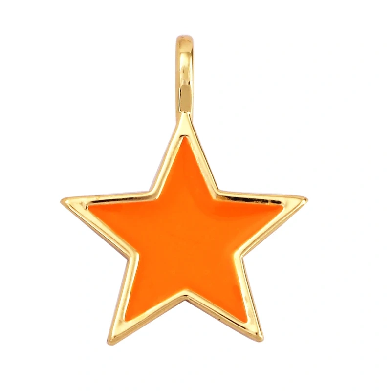 Star Coin Heart Enamel Charm Neon Pink Orange Turquoise Blue Oil Dropped,Real Gold Plated ,Necklace Bracelet Pendant L19 M81