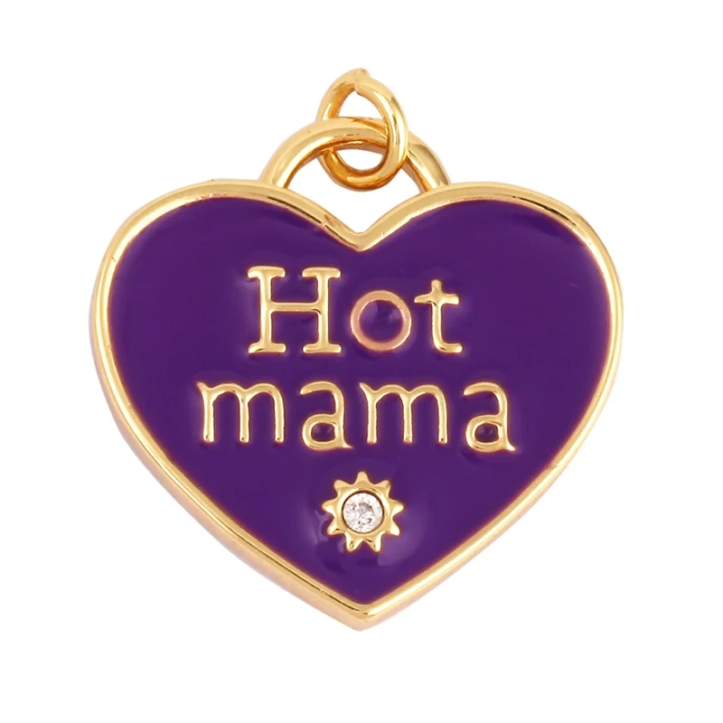 Clover Love Heart Hot Mama Enamel Charm Neon Pink  Turquoise Blue Oil Dropped,18K Gold Plated Necklace Bracelet Pendant M24