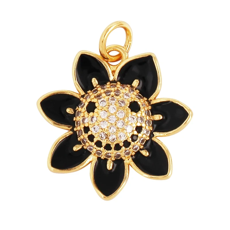 Happy Smiling Face Sun Flower Enamel Charm Pendant 18K Real Gold Plated, Jewelry Accessories  for Bracelets Necklaces Making M28