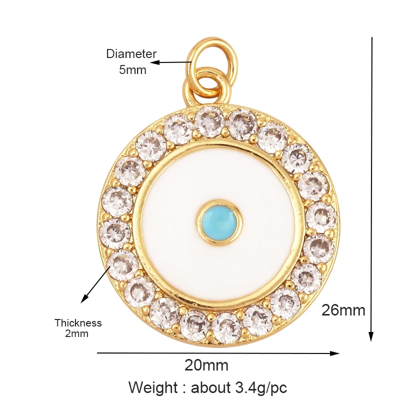 Enamel Evil Eye Charm Pendant,18K Real Gold Plated Cubic Zirconia CZ Paved, Jewelry Necklace Bracelet Accessories Supplies M91
