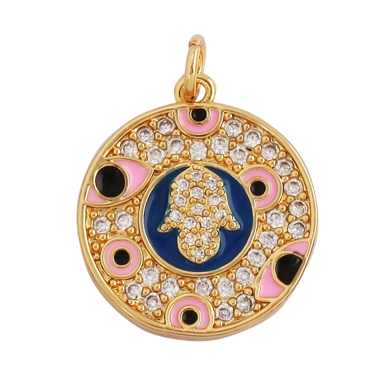 Fashion Colourful Turkish Evil Luck Eye Hand Charm Pendant,Simple Geometric Zircon Horoscope Sign Necklace Jewelry  Supplies M36
