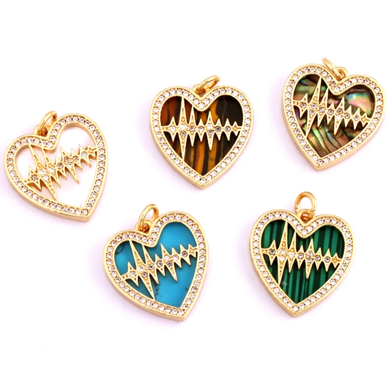Trendy Design Love Heart Natural Mother of Pearl Shell Agate Malachite Tiger Eye Pendant Charm,Jewelry For Necklace Supplies M32