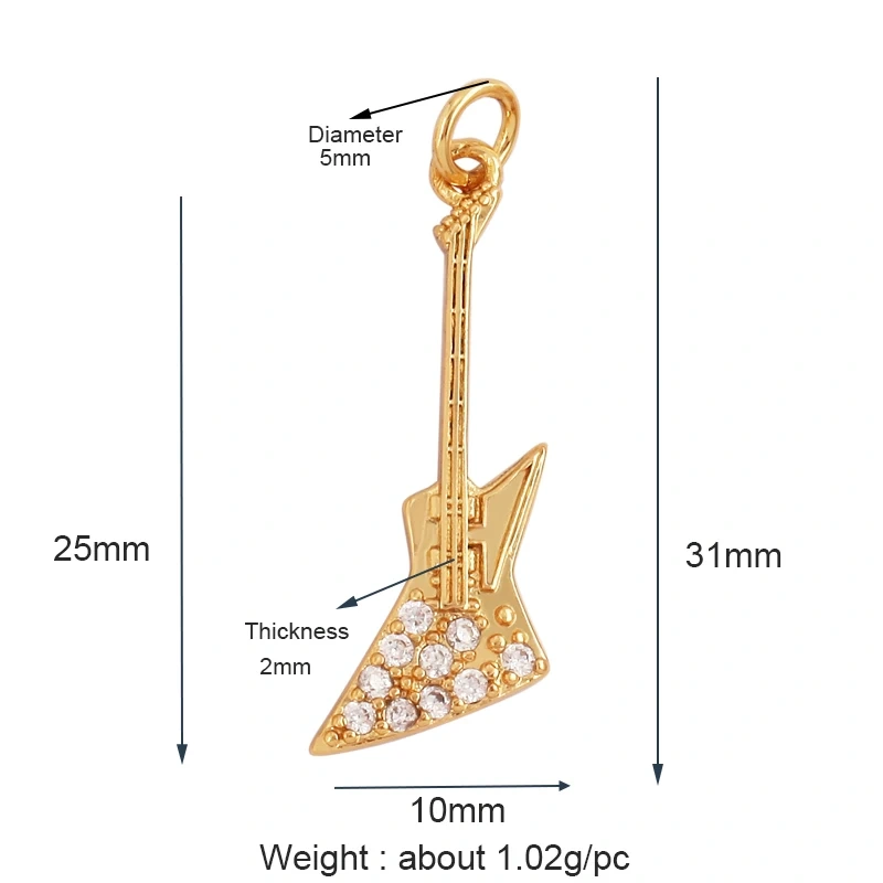 Trendy Musical Instruments Guitar Charm Pendant,Newest Design Minimalism Brass 18K Jewelry Findings Handmade Necklace Supply L09