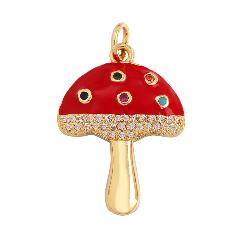 Cute Colorful Mushroom Enamel Charm Pink Neon Orange Red Necklace Bracelet Pendant,Gold Plated Accessories Findings Supplies M81