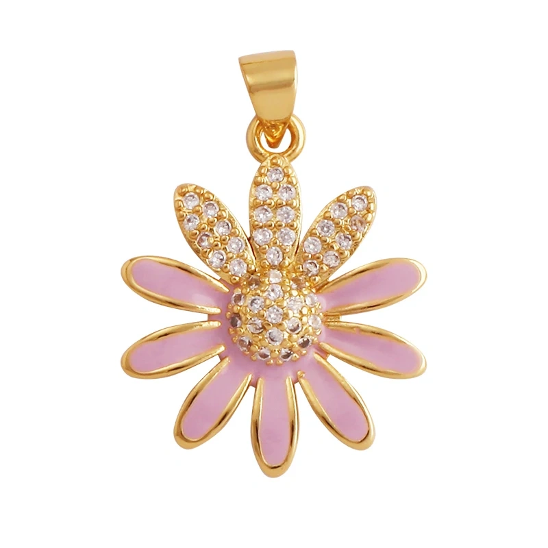 Sweet Spring Colorful Flower Charm Pendant,Trendy Multicolor Sakura Enamel Necklace Accessories Handy Craft Jewelry Supplies M28