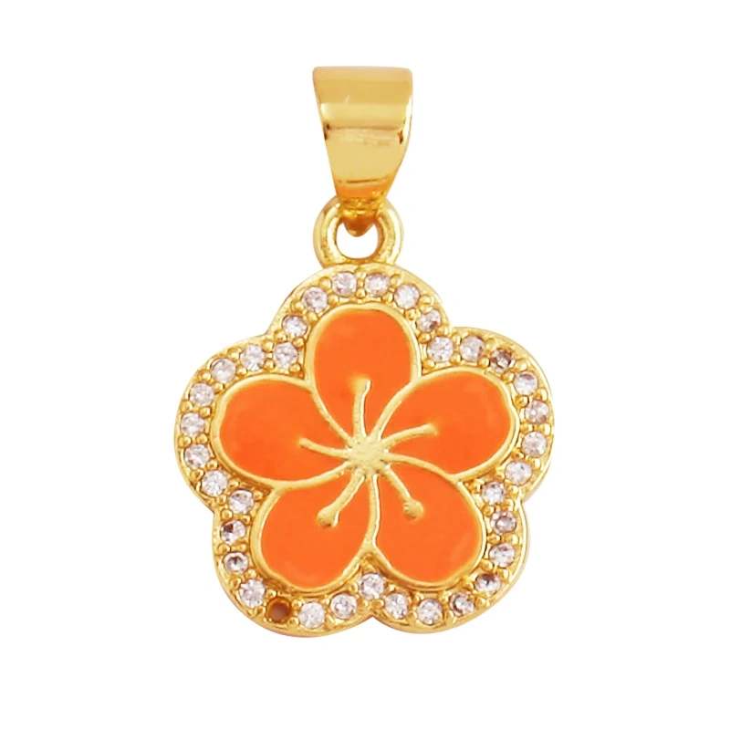 Sweet Spring Colorful Flower Charm Pendant,Trendy Multicolor Sakura Enamel Necklace Accessories Handy Craft Jewelry Supplies M28