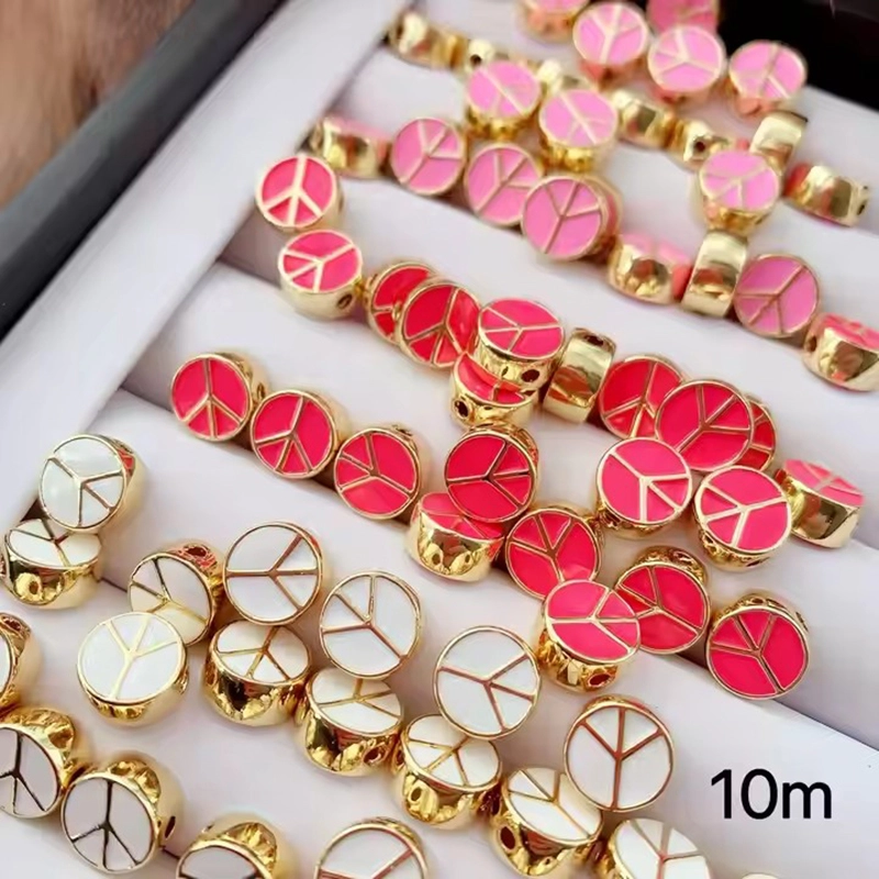 Peace Sign Happy Face Flowers Enamel Bead,10mm Gold Brass Colourful DIY Bracelet Components Accessories Wholesale Supplies M88