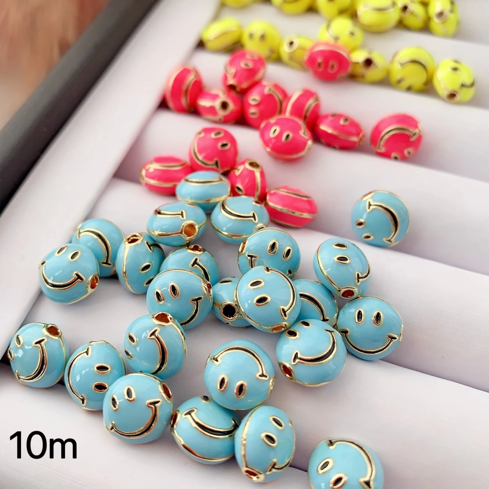 Peace Sign Happy Face Flowers Enamel Bead,10mm Gold Brass Colourful DIY Bracelet Components Accessories Wholesale Supplies M88