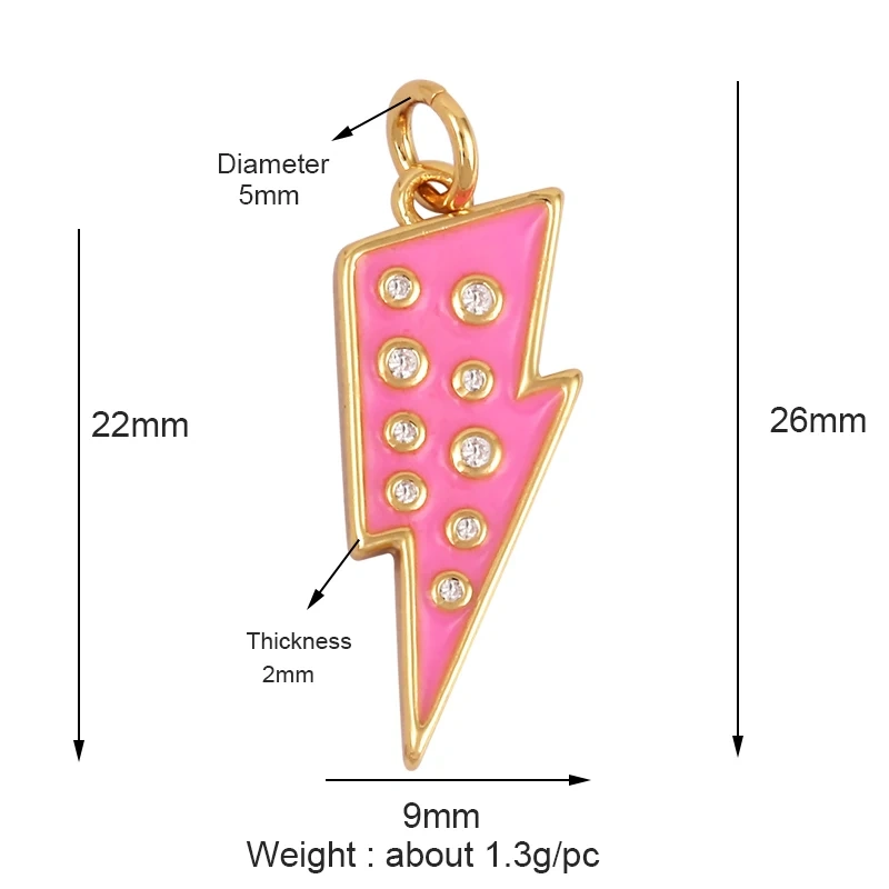 Flashing Bolt  Enamel Charm Neon Pink Orange Turquoise Red Pendant Oil Dropped,Real Gold Plated,Necklace Bracelet Pendant M97