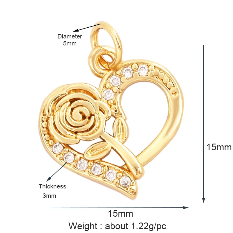 Fashion Delicacy Love Heart Shape Zircon Charm Pendant,Creative 18K Gold Plated Jewelry Findings Necklace Accessories Supply L19