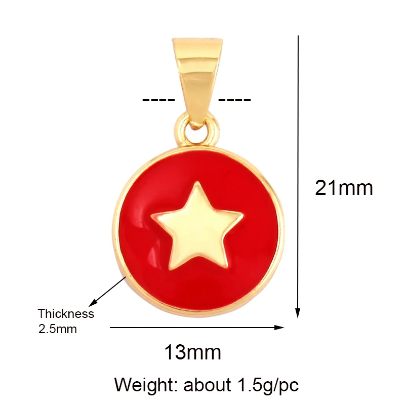 2022 New Star Coin Enamel Charm Neon Pink Orange Turquoise Blue Oil Dropped,Real Gold Plated ,Necklace Bracelet Pendant M97