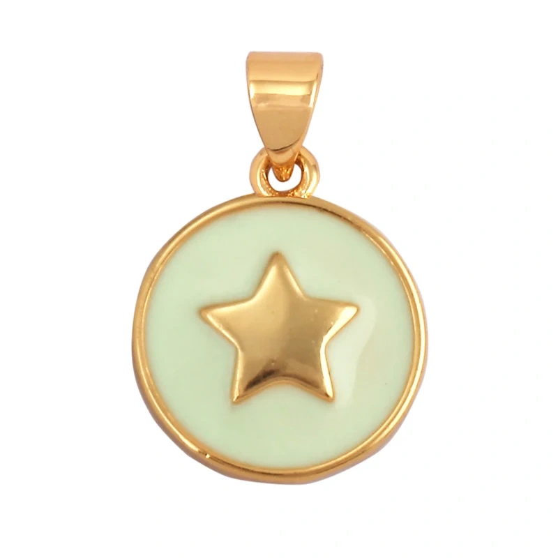 2022 New Star Coin Enamel Charm Neon Pink Orange Turquoise Blue Oil Dropped,Real Gold Plated ,Necklace Bracelet Pendant M97