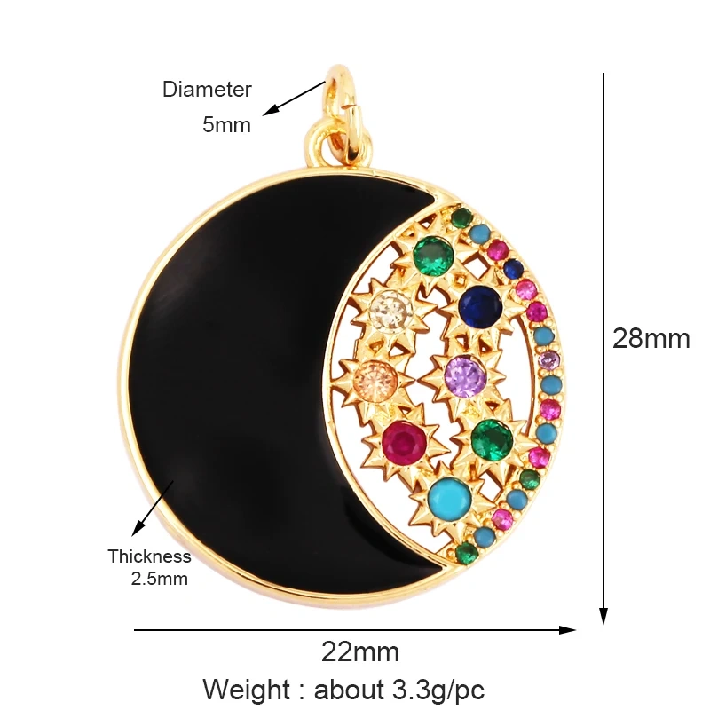 Sun Moon Star Celestial Charm Pendant,Real Gold Plated Cubic Zirconia CZ Paved,Jewelry Necklace Bracelet Accessories Supply M17