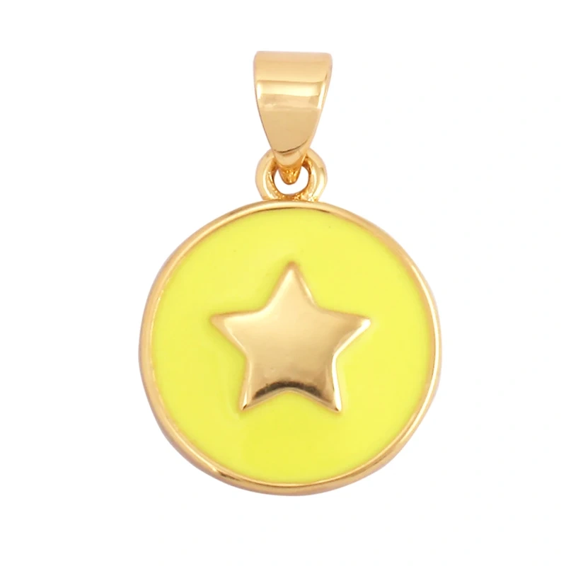 2022 New Star Coin Enamel Charm Neon Pink Orange Turquoise Blue Oil Dropped,Real Gold Plated ,Necklace Bracelet Pendant M97