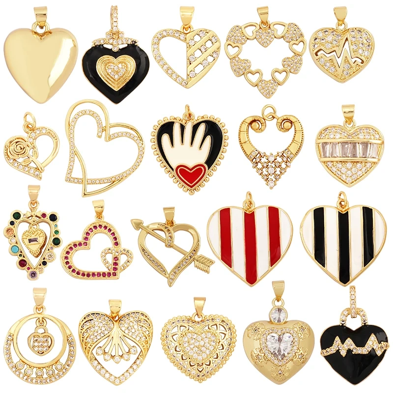 Fashion Delicacy Love Heart Shape Zircon Charm Pendant,Creative 18K Gold Plated Jewelry Findings Necklace Accessories Supply L19