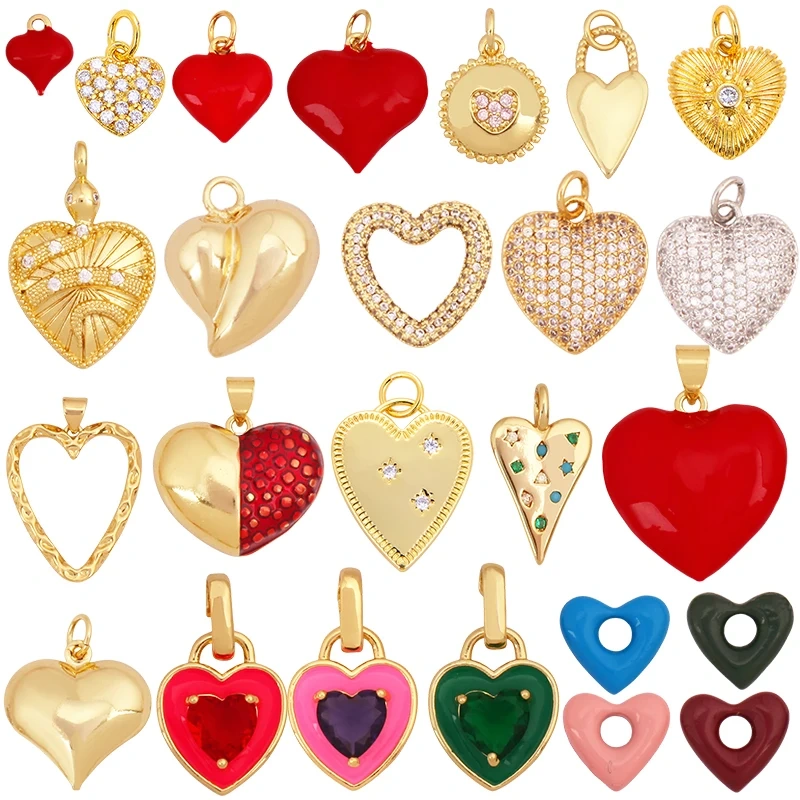 Fashion Colourful Heart Shape Charm Pendant,Classics Love Heart Cubic Zirconia Real 18K Gold Plated Craft Jewelry Supplies K66