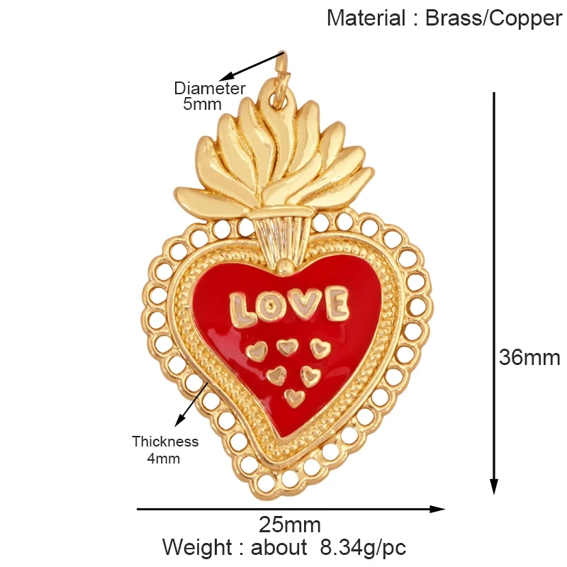 Classics Love Heart Cubic Zirconia Charm Pendant,Fashion Colourful Heart Shape Real 18K Gold Plated Craft Jewelry Supplies K90