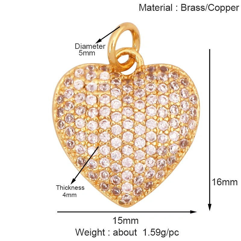 Fashion Colourful Heart Shape Charm Pendant,Classics Love Heart Cubic Zirconia Real 18K Gold Plated Craft Jewelry Supplies K66