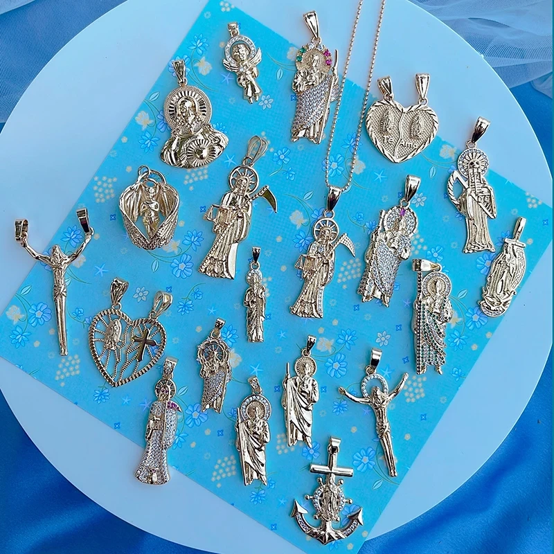 Religious Holy Jesus Guardian Angel Love Heart Charms Pendant,Latest Gold Plated Micro Zircon Jewelry Necklace Accessories L02