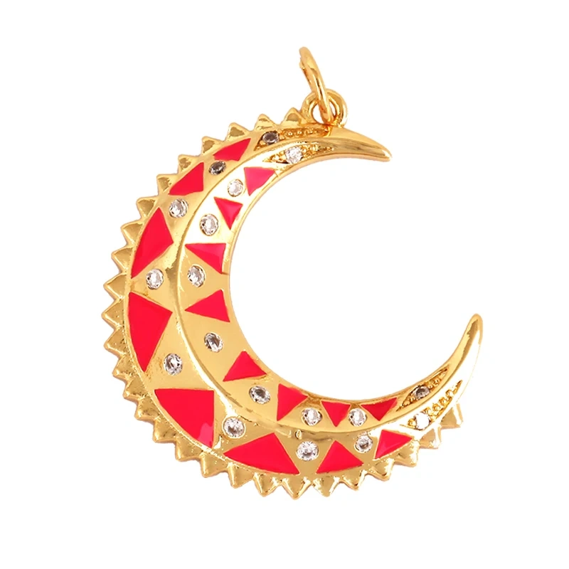 Enamel Sun Moon Clear CZ Gold Charm Pendant, Cubic Zirconia CZ Paved,Jewelry Necklace Bracelet Accessories M26 M37