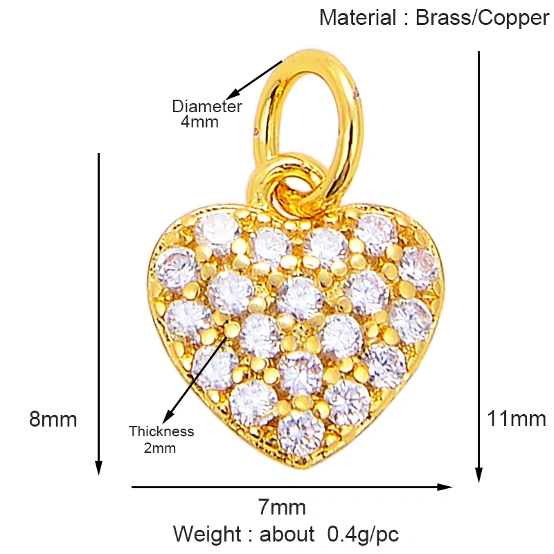 Fashion Colourful Heart Shape Charm Pendant,Classics Love Heart Cubic Zirconia Real 18K Gold Plated Craft Jewelry Supplies K66
