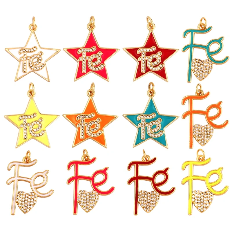 Star Fe Enamel Charm Neon Pink Orange Turquoise Blue Oil Dropped,Real Gold Plated ,Necklace Bracelet Pendant M90 M97