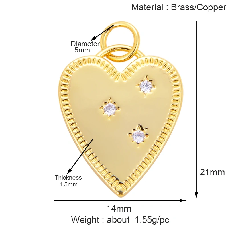 Fashion Colourful Heart Shape Charm Pendant,Classics Love Heart Cubic Zirconia Real 18K Gold Plated Craft Jewelry Supplies K66
