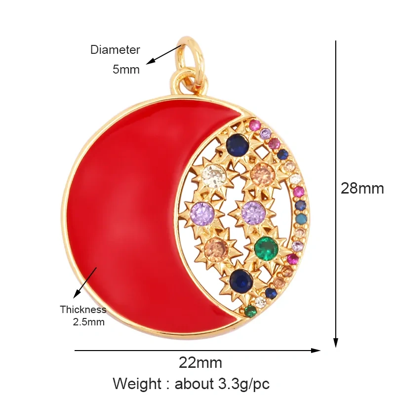 Sun Moon Star Celestial Charm Pendant,Real Gold Plated Cubic Zirconia CZ Paved,Jewelry Necklace Bracelet Accessories Supply M17