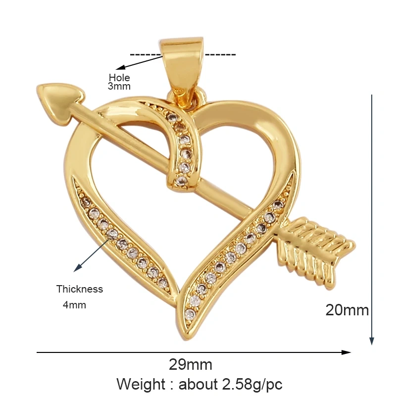Fashion Delicacy Love Heart Shape Zircon Charm Pendant,Creative 18K Gold Plated Jewelry Findings Necklace Accessories Supply L19