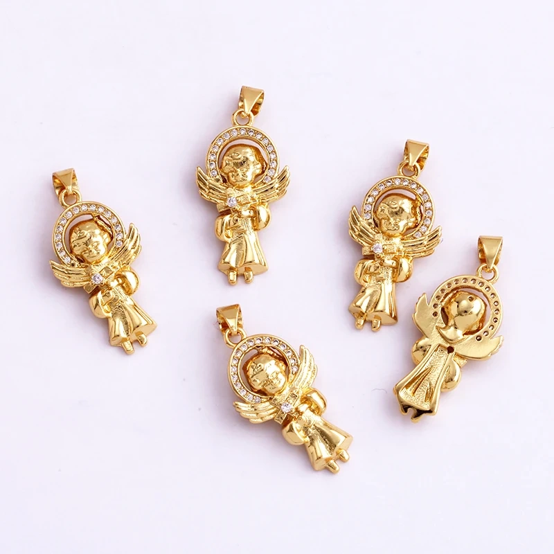 Religious Holy Jesus Guardian Angel Love Heart Charms Pendant,Latest Gold Plated Micro Zircon Jewelry Necklace Accessories L02