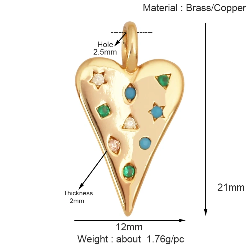 Fashion Colourful Heart Shape Charm Pendant,Classics Love Heart Cubic Zirconia Real 18K Gold Plated Craft Jewelry Supplies K66