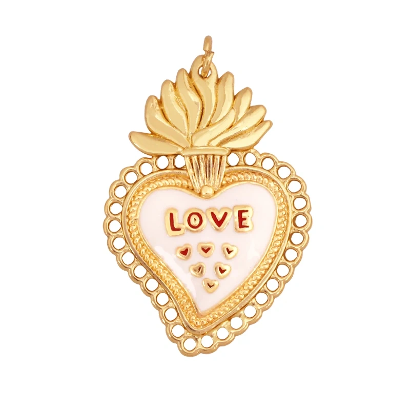 Classics Love Heart Cubic Zirconia Charm Pendant,Fashion Colourful Heart Shape Real 18K Gold Plated Craft Jewelry Supplies K90
