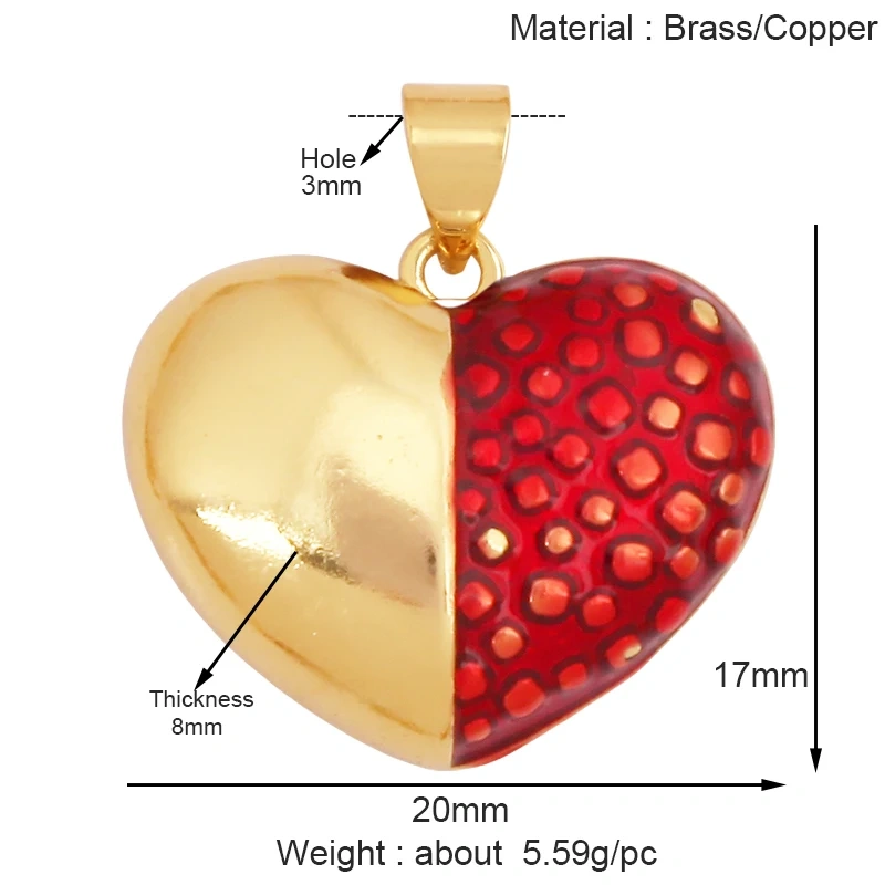 Fashion Colourful Heart Shape Charm Pendant,Classics Love Heart Cubic Zirconia Real 18K Gold Plated Craft Jewelry Supplies K66