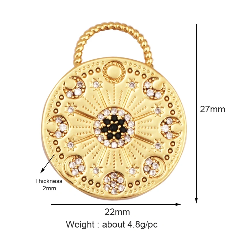 Sun Moon Star Celestial Charm Pendant,Real Gold Plated Cubic Zirconia CZ Paved,Jewelry Necklace Bracelet Accessories Supply M17