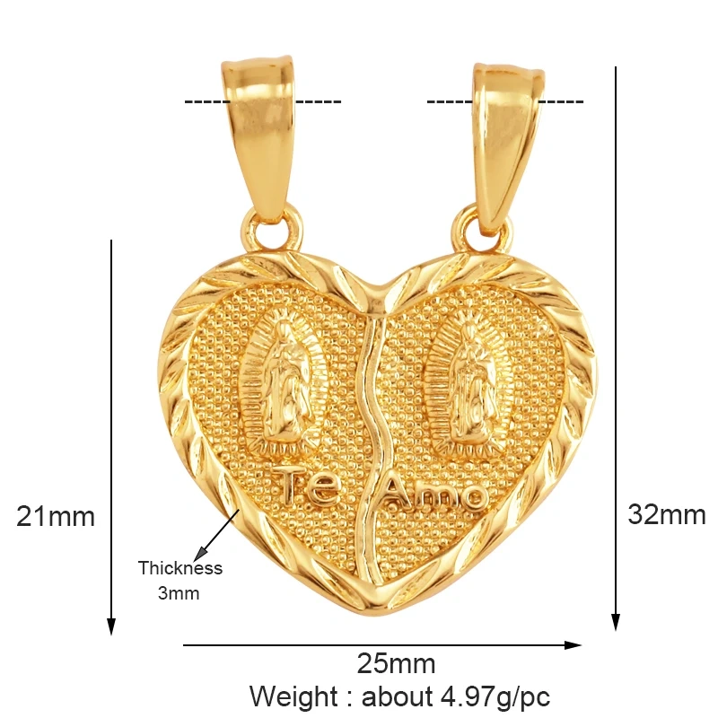 Religious Holy Jesus Guardian Angel Love Heart Charms Pendant,Latest Gold Plated Micro Zircon Jewelry Necklace Accessories L02