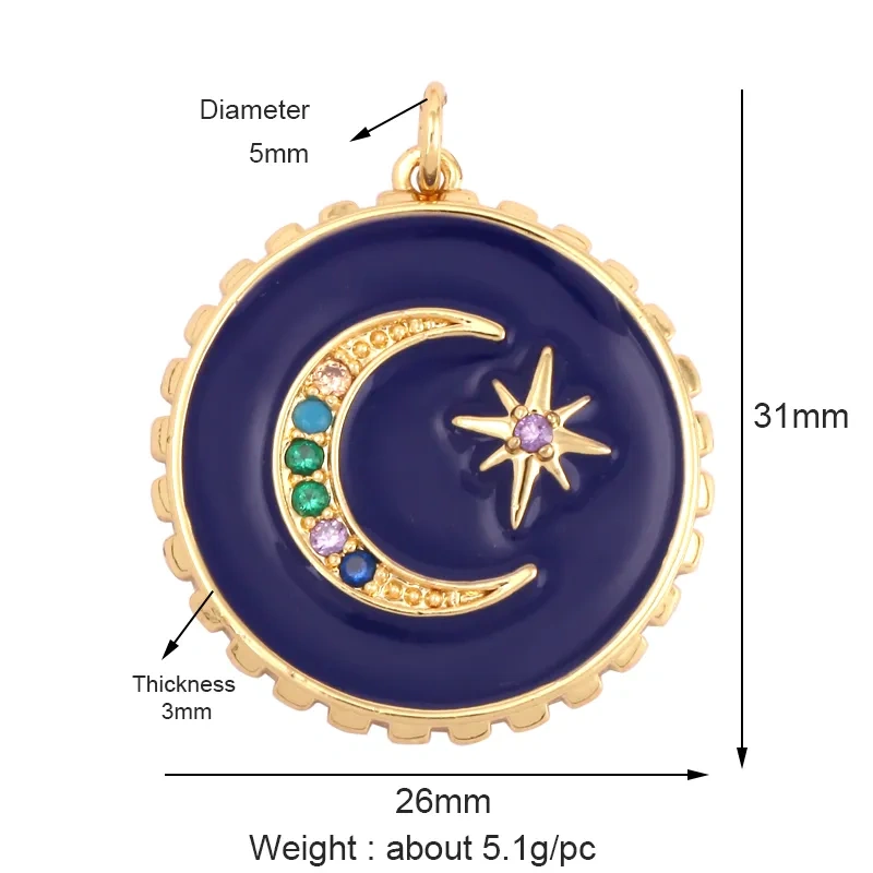 Sun Moon Star Celestial Charm Pendant,Real Gold Plated Cubic Zirconia CZ Paved,Jewelry Necklace Bracelet Accessories Supply M17