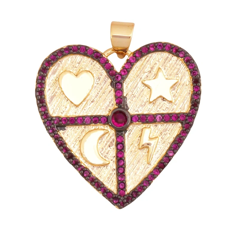 Classics Love Heart Cubic Zirconia Charm Pendant,Fashion Colourful Heart Shape Real 18K Gold Plated Craft Jewelry Supplies K90