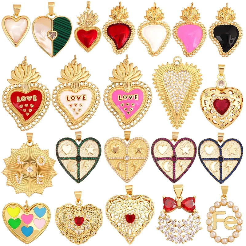 Classics Love Heart Cubic Zirconia Charm Pendant,Fashion Colourful Heart Shape Real 18K Gold Plated Craft Jewelry Supplies K90