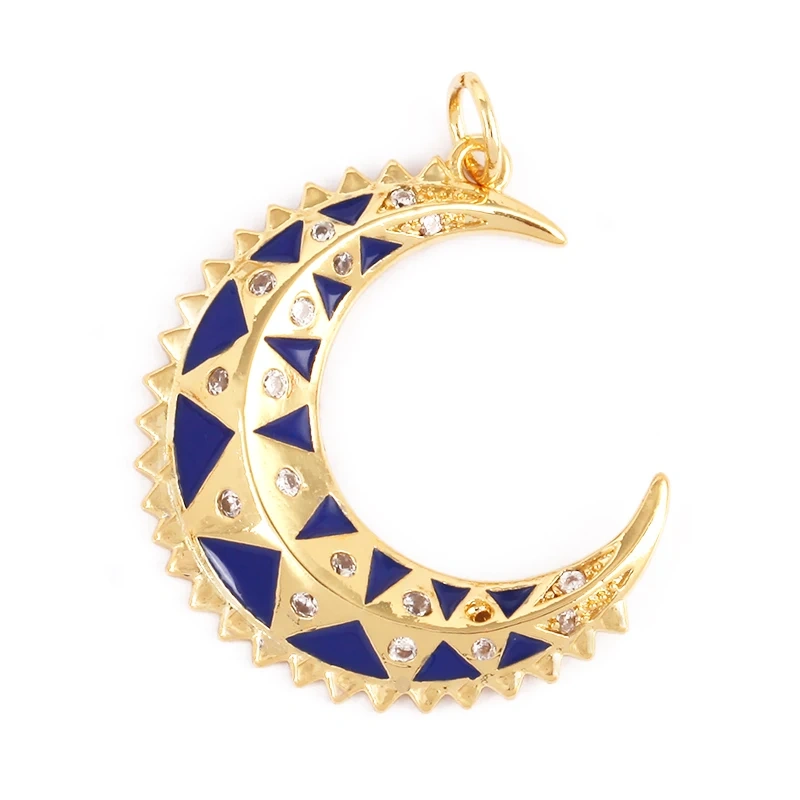 Enamel Sun Moon Clear CZ Gold Charm Pendant, Cubic Zirconia CZ Paved,Jewelry Necklace Bracelet Accessories M26 M37