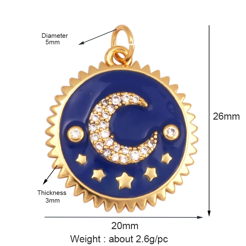 Sun Moon Star Celestial Charm Pendant,Real Gold Plated Cubic Zirconia CZ Paved,Jewelry Necklace Bracelet Accessories Supply M17