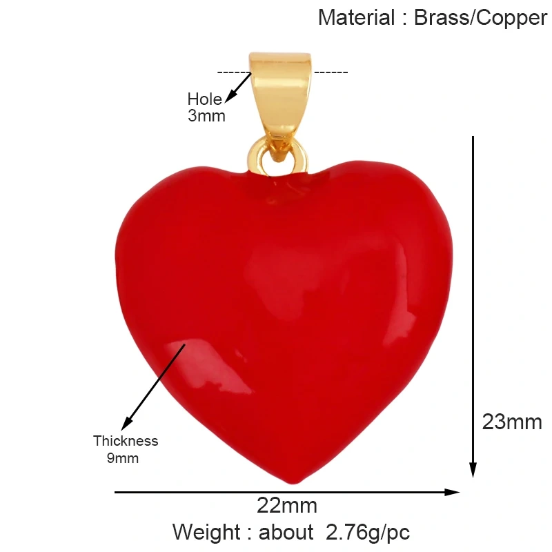 Fashion Colourful Heart Shape Charm Pendant,Classics Love Heart Cubic Zirconia Real 18K Gold Plated Craft Jewelry Supplies K66
