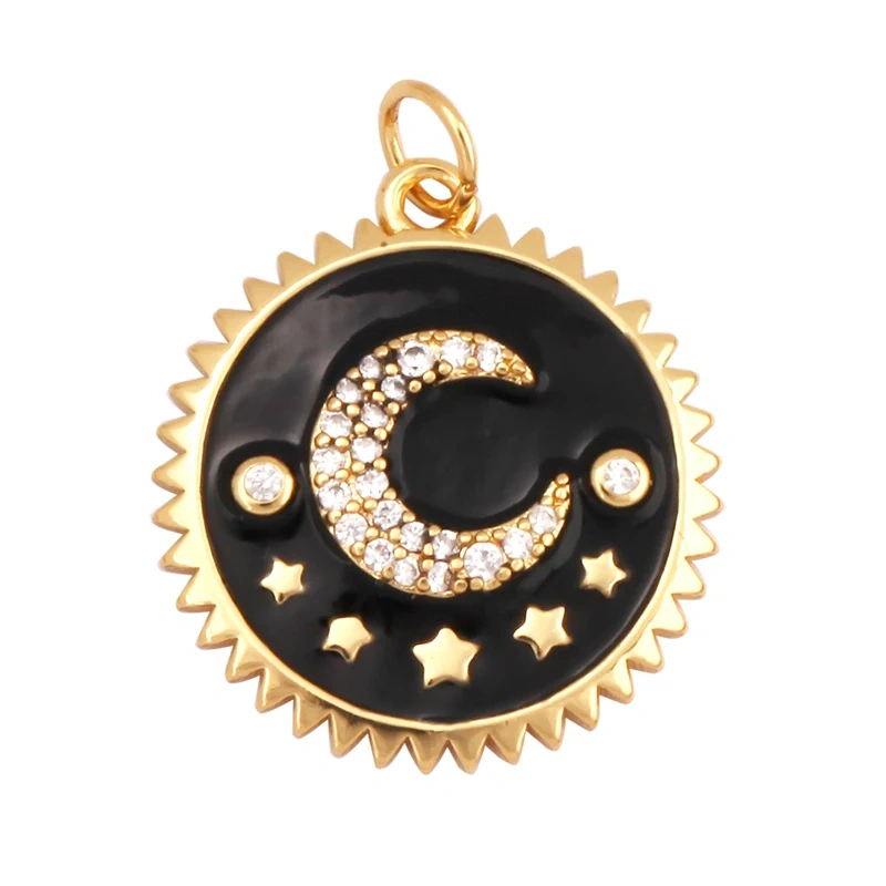 Sun Moon Star Celestial Charm Pendant,Real Gold Plated Cubic Zirconia CZ Paved,Jewelry Necklace Bracelet Accessories Supply M17